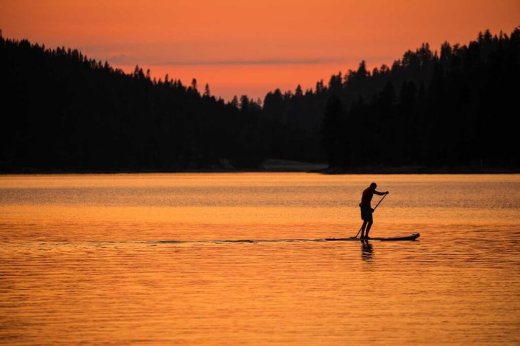 Paddle Boarder at Sunset on Bucks Lake