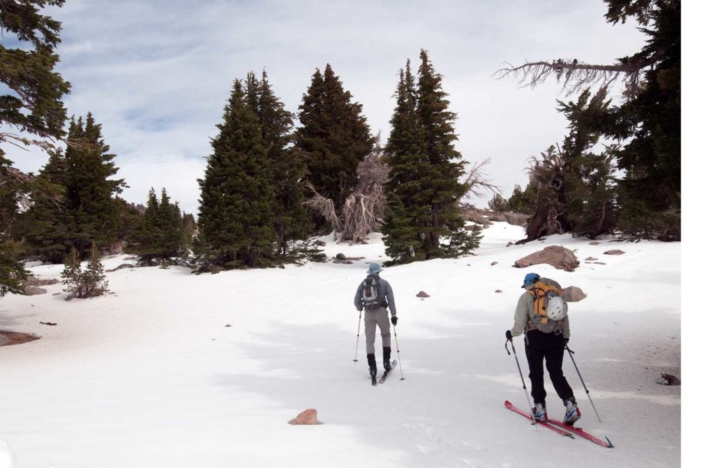 two cross country skiers in Lassen volcanic national park