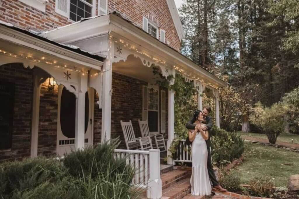 A bride and groom at the Twenty Mile House in Plumas County