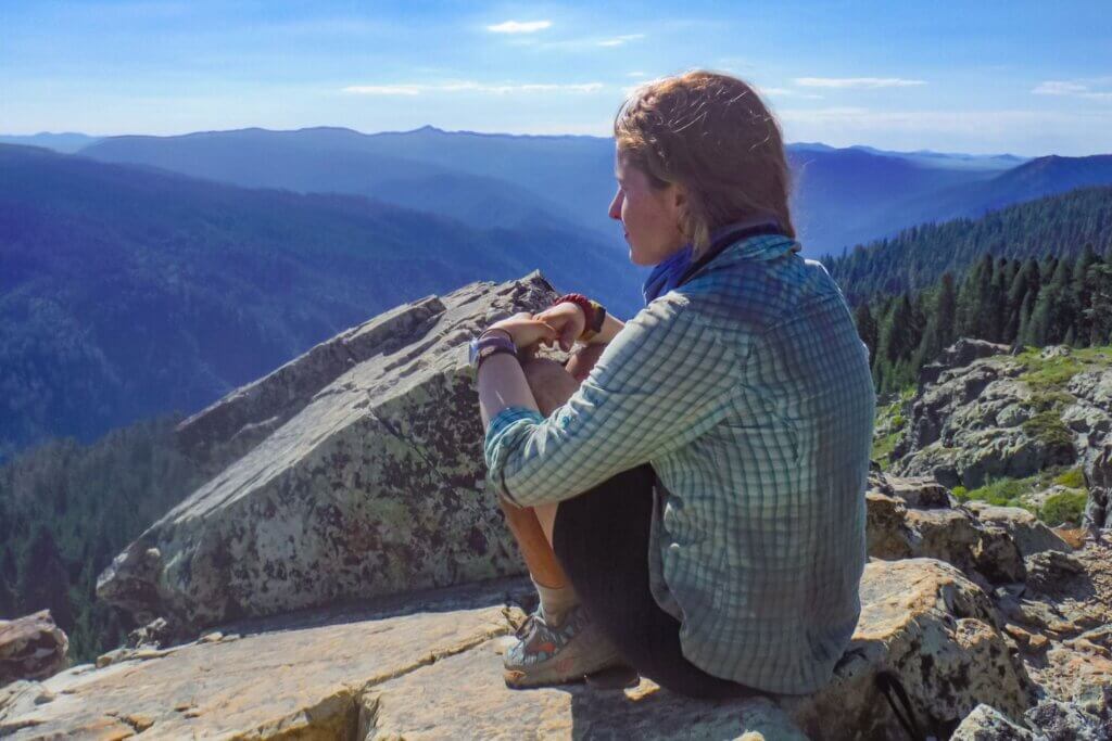 Girl taking in the view of Bucks Lake Wilderness from the PCT