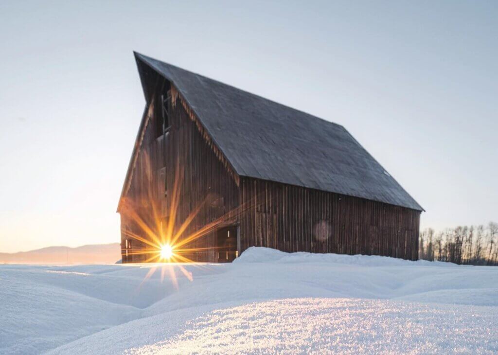 Snowy Olsen Barn Sunrise