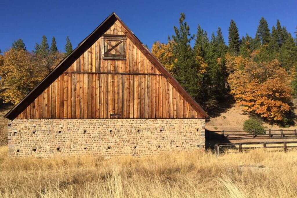 A historic barn and fall color in Plumas County
