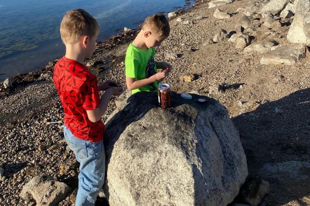 two boys getting ready to fish on the shore of Lake Almanor