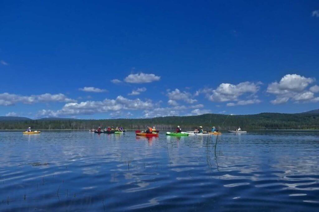several kayakers together on Lake Almanor