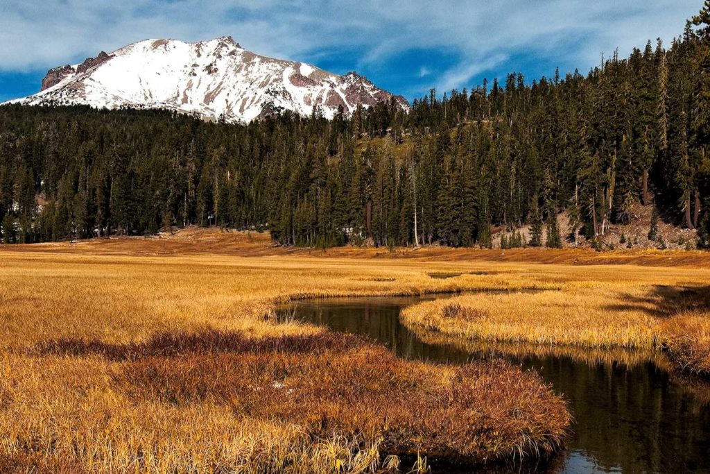 Kings Meadow with Lassen peak in background in Lassen Volcanic National Park