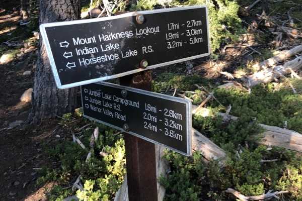 Sign for Mount Harkness in Lassen Volcanic National Park