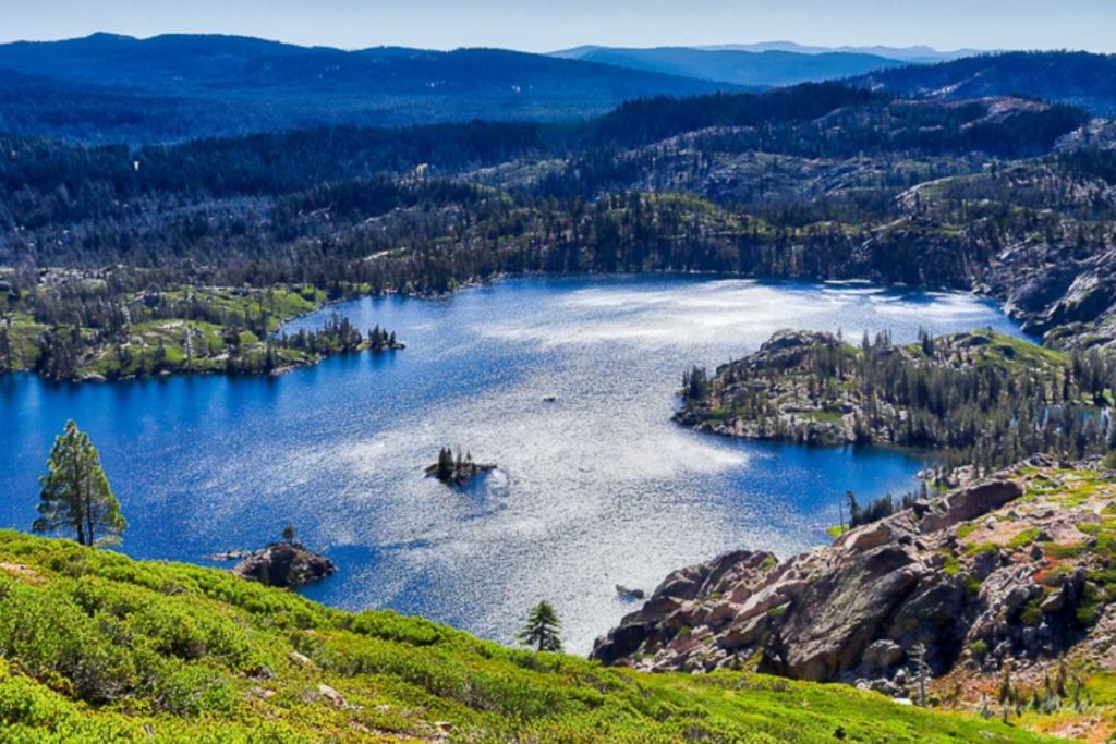 view of long lake in lakes basin region in northern california