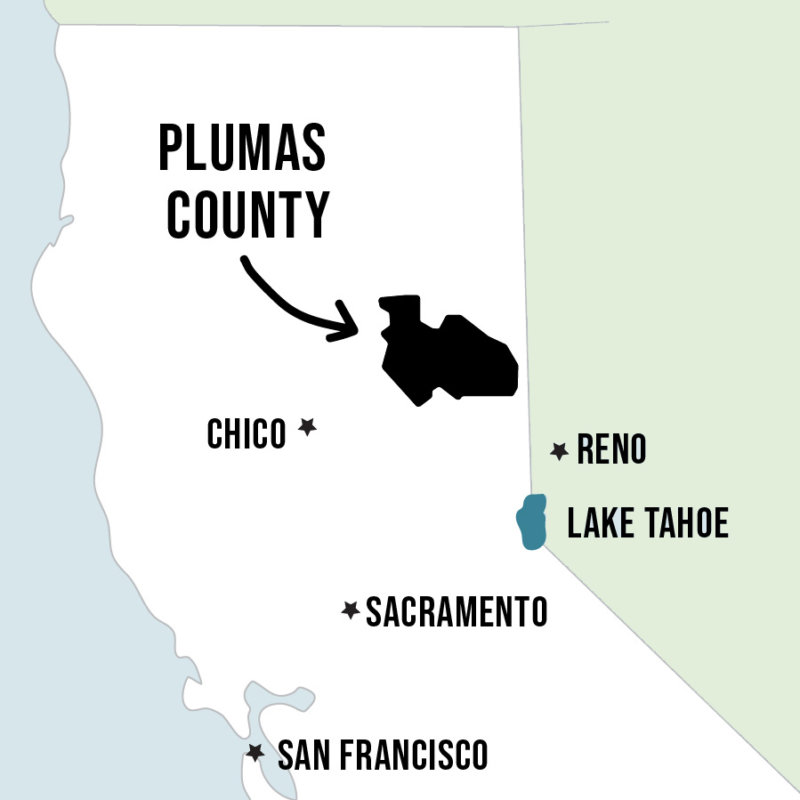 map of northern california with plumas county highlighted