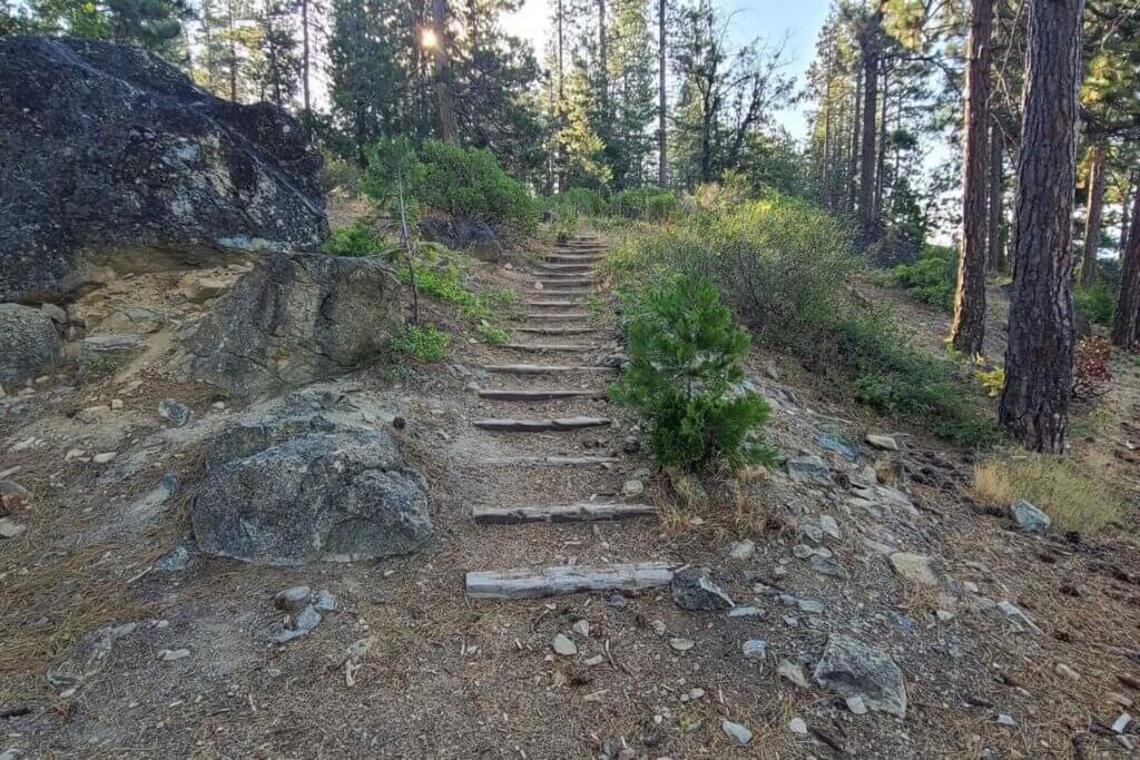 wood steps for round valley lake trail