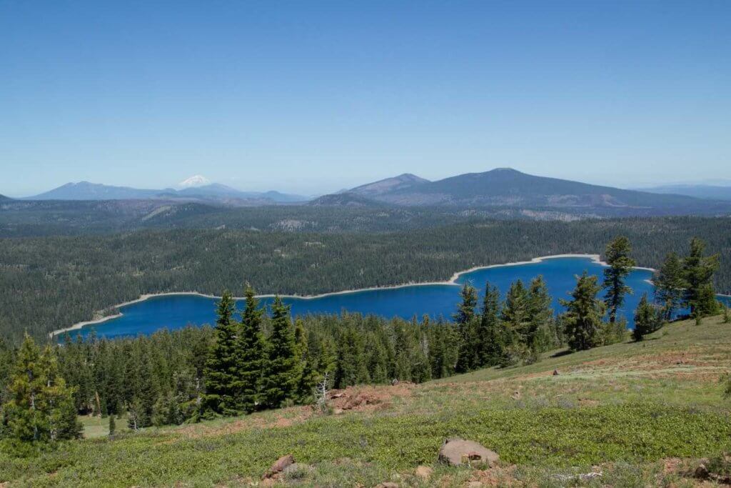 view of Juniper Lake from Mt. Harkness pre Dixie Fire