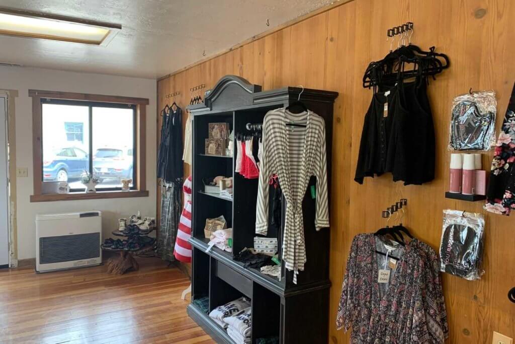 clothing display inside the clothing co.