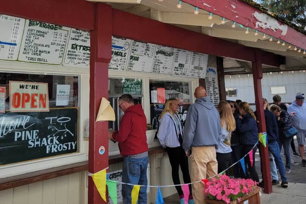 People waiting in line to order at the Pine Shack