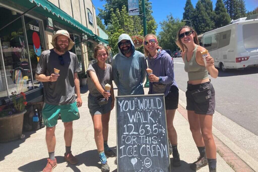 PCT Hikers enjoying free ice cream at the scoop