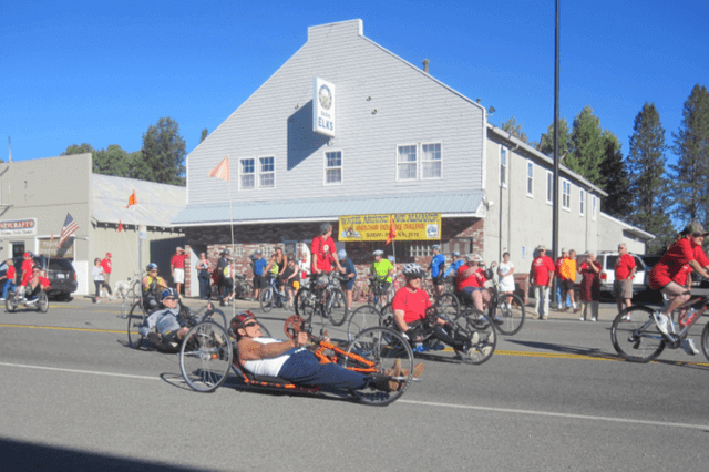 Wala rides in front of elks Lodge