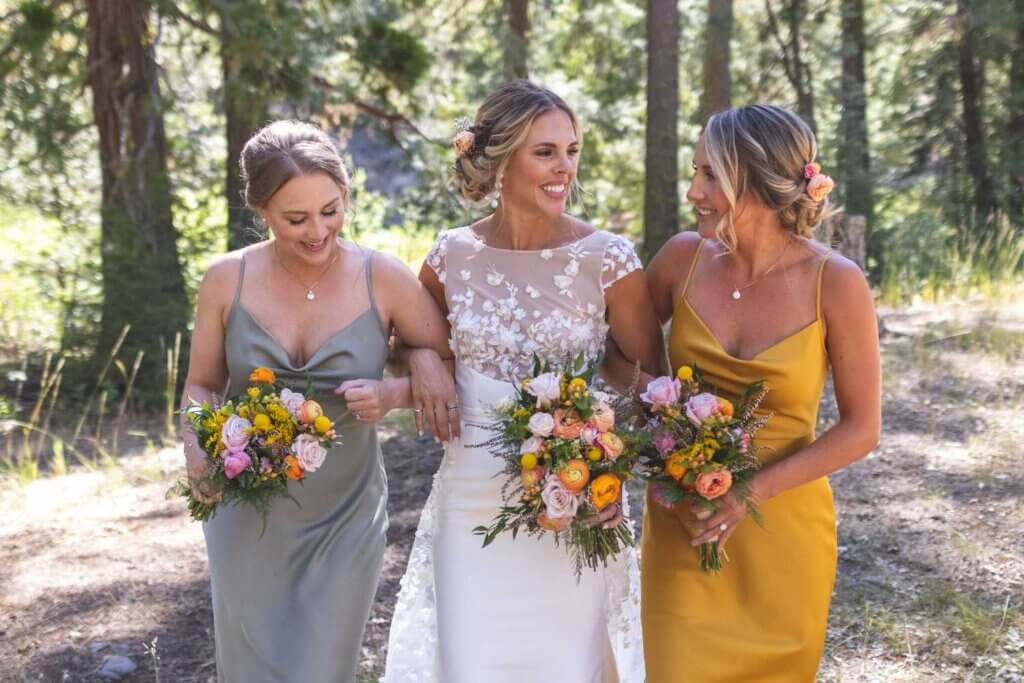 A bride and her bridesmaids in an outdoor venue in Northern California