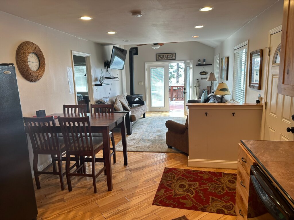 Living room kitchen area of Almanor Lakeside Resort