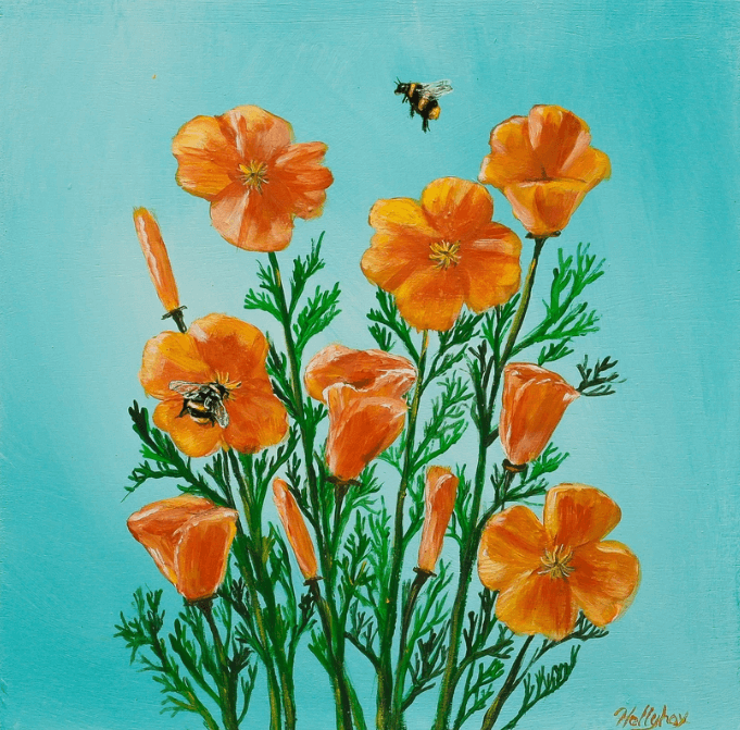 Trixie Hollyhox Painting of poppies and bees