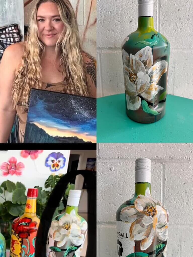 samples of painted bottles for Paint and Sip
